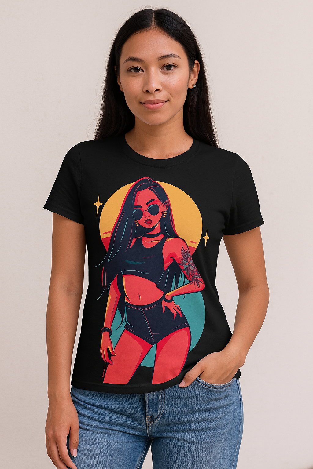 "Neon Attitude Babe" – Digital Pop Art Illustration for Apparel & Merch