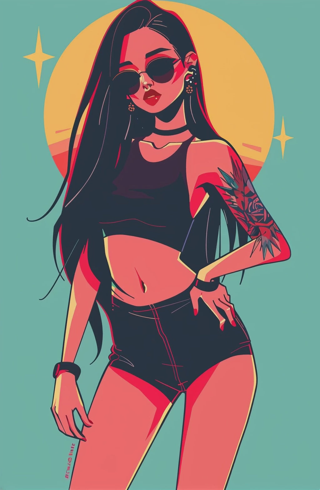 "Neon Attitude Babe" – Digital Pop Art Illustration for Apparel & Merch